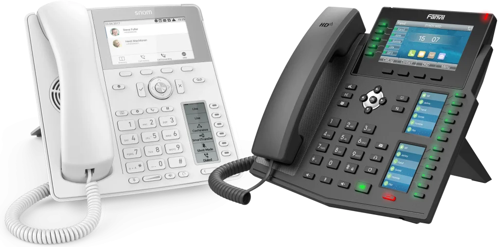 snom D785 white and fanvil x6u black